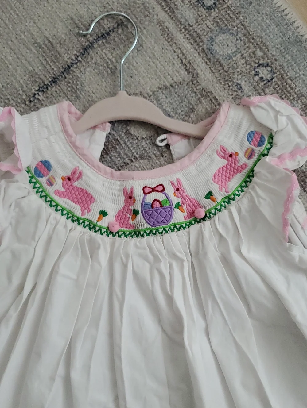 Lil Cactus Girls Easter Bunny Smocked Flutter Sleeve Bunny Dress Sz3T